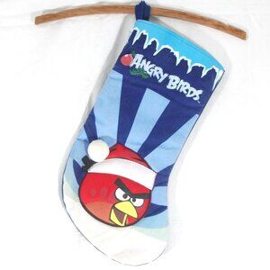 Santa Red ANGRY BIRD Blue Felt Large 16" CHRISTMAS STOCKING